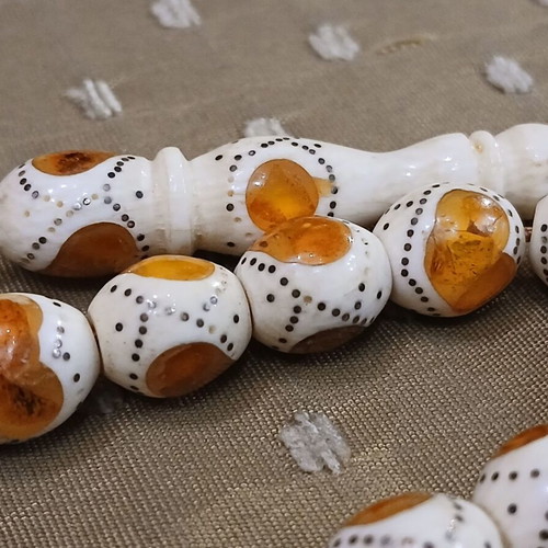 Amber Worry Beads used from Egypt with silver embroidery