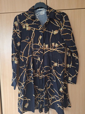 Stradivarius shirt dress black chain print like new, size S