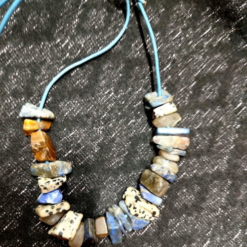 Necklace new with natural leather and lapis lazuli, jasper, labradorite stones