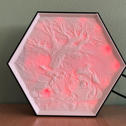 3D Printed Pokémon Lightbox like new with Pikachu and Bulbasaur
