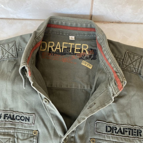 Drafter military style utility button-down shirt, green, size L