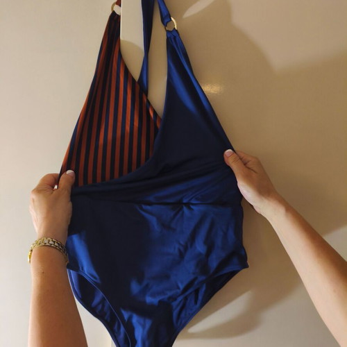 Emporio Armani One-Piece Swimsuit New With Tags Size S Royal Blue Bronze Stripes