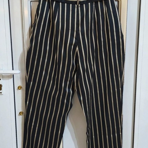 H&M High-Waisted Striped Pants Black-Gold Like New L-XL