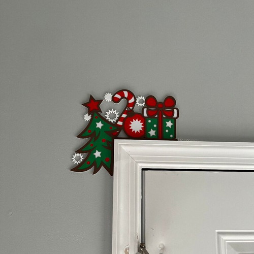 Christmas door corner with tree and gifts new