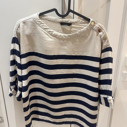 Zara striped blouse used, medium size, beige and blue