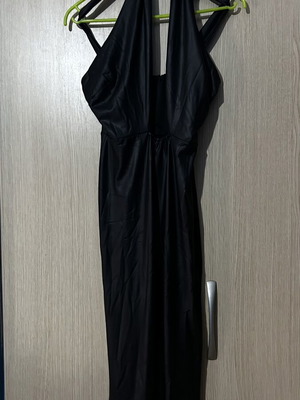 No Stress leather jumpsuit size S used with deep neckline and crisscross tie