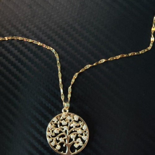 Tree of Life Necklace Gold Steel with Rhinestones like new