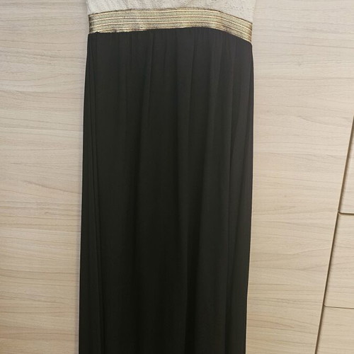 Long dress with gold detail size L like new, black and white