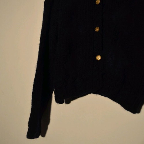 Blue wool cardigan like new with rhombus pattern and gold buttons