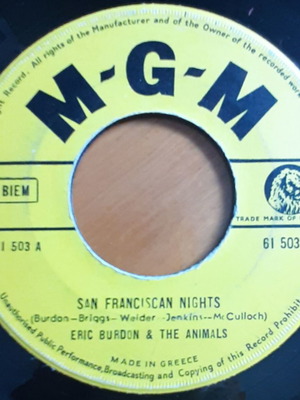 Eric Burdon & The Animals San Franciscan Nights 7" single used, Greek edition