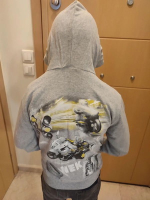 Nek Kids Wear Hoodie size 6, like new, gray with motorcycle print