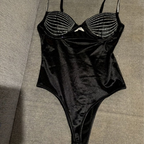 Bodysuit with Rhinestones and Cups like new, black and silver, size S