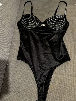 Bodysuit with Rhinestones and Cups like new, black and silver, size S