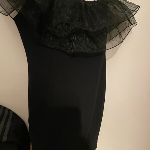 Zara black dress new with one shoulder and organza ruffle, size S
