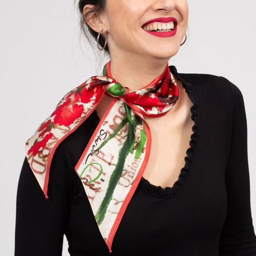 Gladiola Ribbon new, red and green, Crepe Satin silk fabric