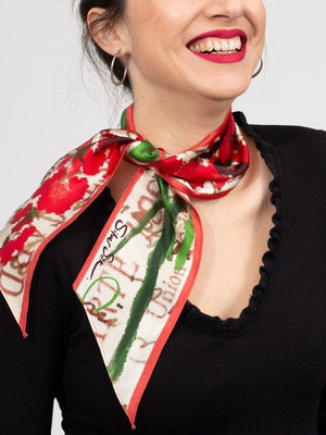 Gladiola Ribbon new, red and green, Crepe Satin silk fabric