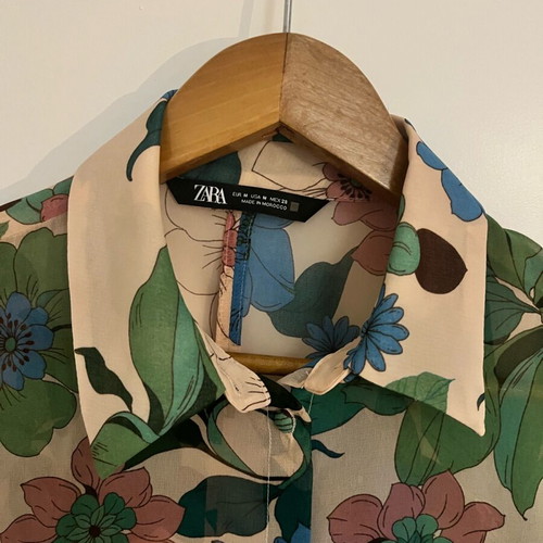Sheer floral shirt Zara like new, size M, beige and blue