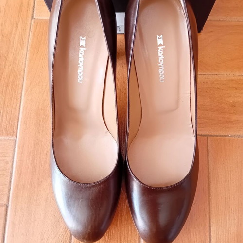 Kalogirou women's brown leather pumps size 9, new, 9 cm heel