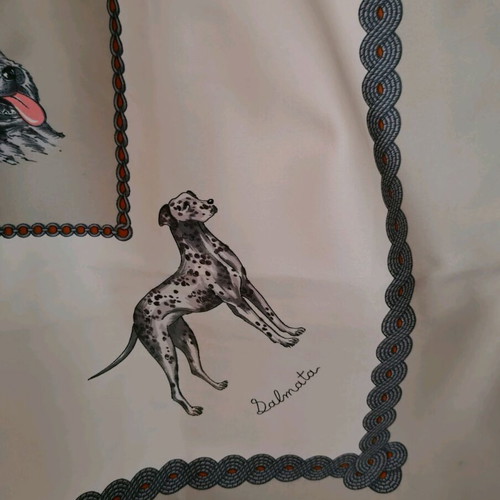 Satin scarf new with dog breed photos gray and silver