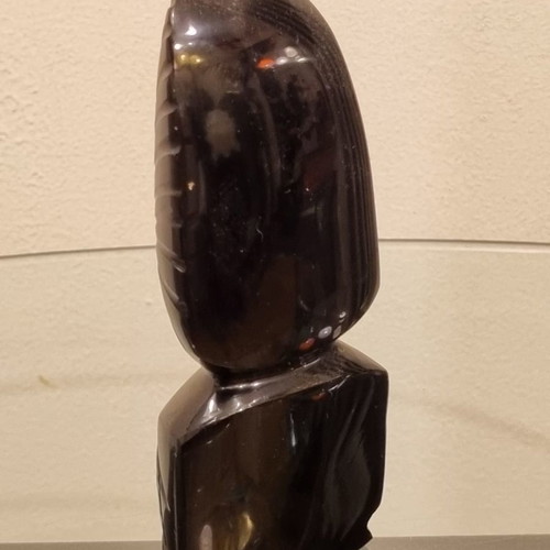 Ancient Maya Aztec Onyx Obsidian Warrior Statue 14 Inches