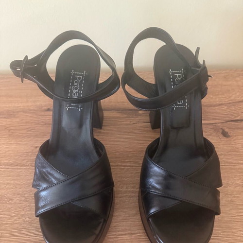 Pargiana leather high sandals handmade, size 38, black