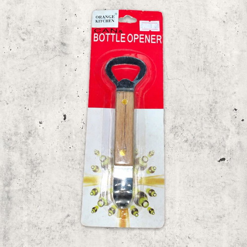 Orange Kitchen bottle opener with wooden handle