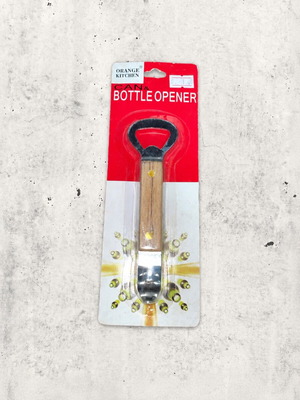 Orange Kitchen bottle opener with wooden handle