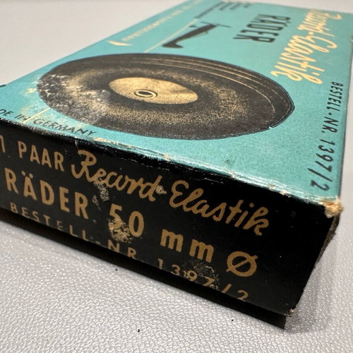 Vintage Record - Elastic model aircraft tires used, Graupner 1960s