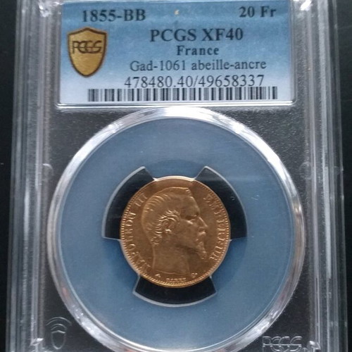 Gold Coin 20 Francs 1855 BB Napoleon III used