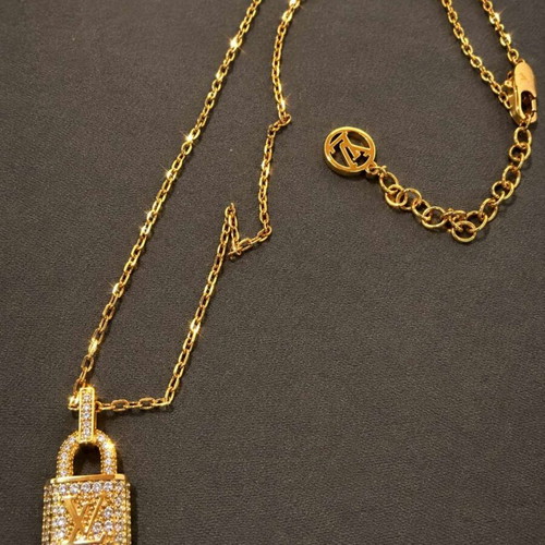Louis Vuitton Monogram World Tour Padlock Necklace with Strass, Gold Tone