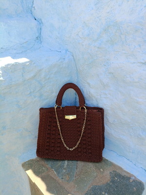 Handmade Chocolate Brown Crochet Tote with Silk Lining new