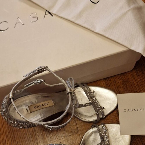 Casadei silver T-strap sandals like new, size 37, stiletto heel
