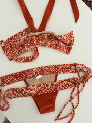 Very very small sexy bikini with triple side ties, white and orange