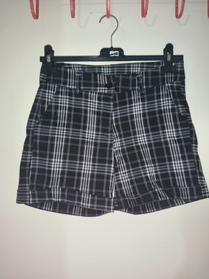 Black and white plaid elastic shorts like new, sizes XS-S
