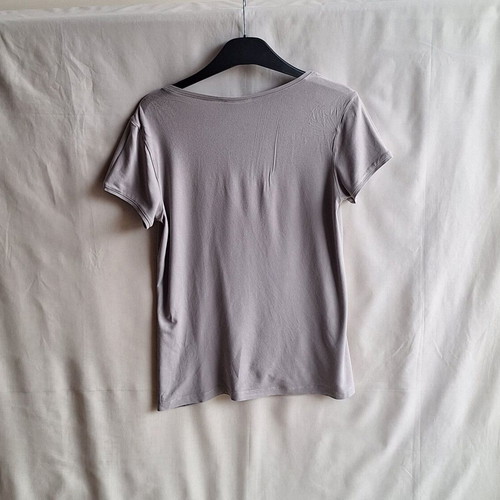Celestino Medium Short Sleeve Top Taupe Cotton Scoop Neck Blouse like new