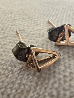 Geometric 3D triangle stud earrings, rose gold tone