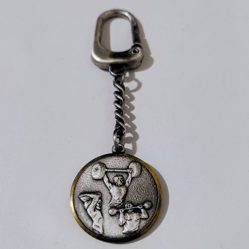 Vintage collectible medal keychain Greek Weightlifting Federation EOAB 1972