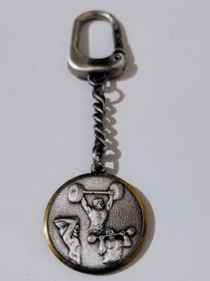 Vintage collectible medal keychain Greek Weightlifting Federation EOAB 1972