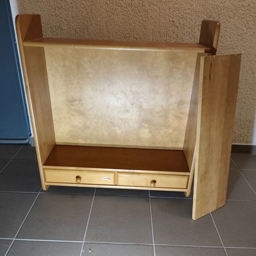 Wall-mounted furniture with 2 shelves and 2 drawers used, set of 2