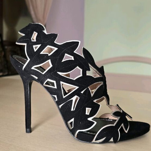 Zara black suede leather sandals 12cm heels new with gold details