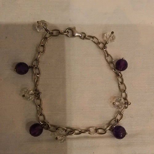 Silver bracelet with amethyst and quartz semi-precious stones new