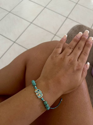 Handmade turquoise bracelet with elephant charm adjustable
