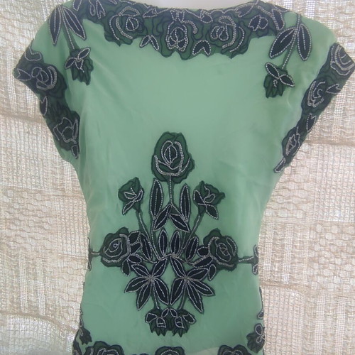 Marcelane Silk Shell Embellished Floral Blouse Green XL Like New