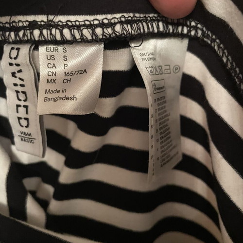 Divided cotton skirt new, black and white striped, size S