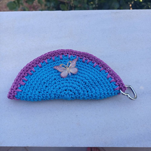 Handmade knitted glasses case new, blue and pink