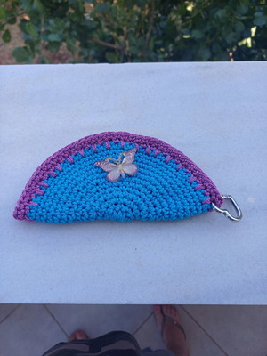 Handmade knitted glasses case new, blue and pink