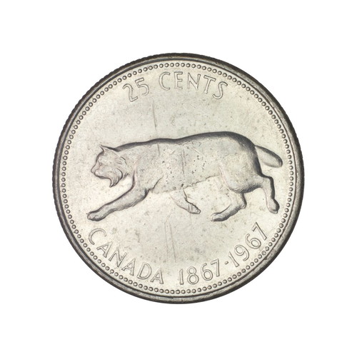 Canada 25 Cents 1967 silver coin used
