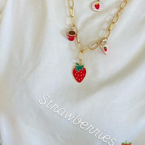 Handmade strawberry necklace with gold-plated stainless steel chain, new