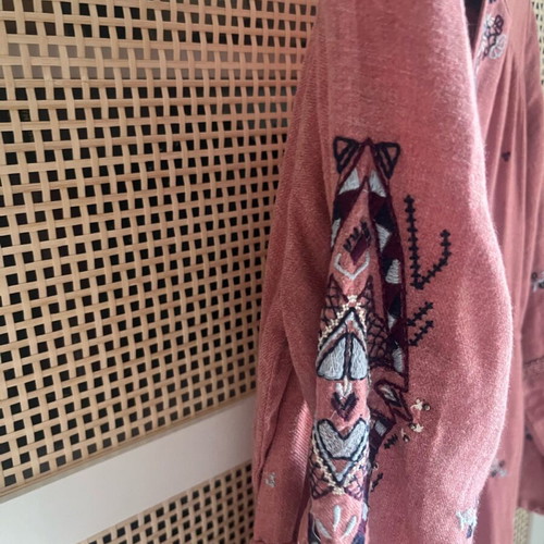 Zara long pink embroidered dress new