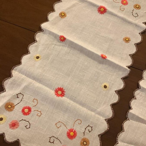 Handmade embroidered flower table runners, set of 2